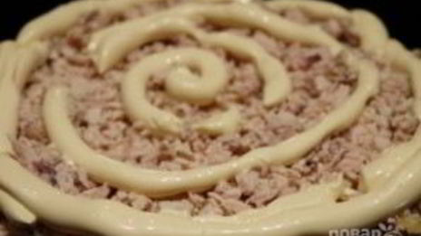 салат с грибами, курицей