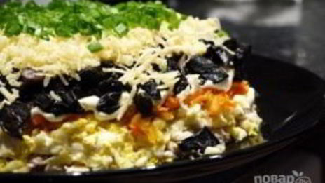 салат с грибами, курицей