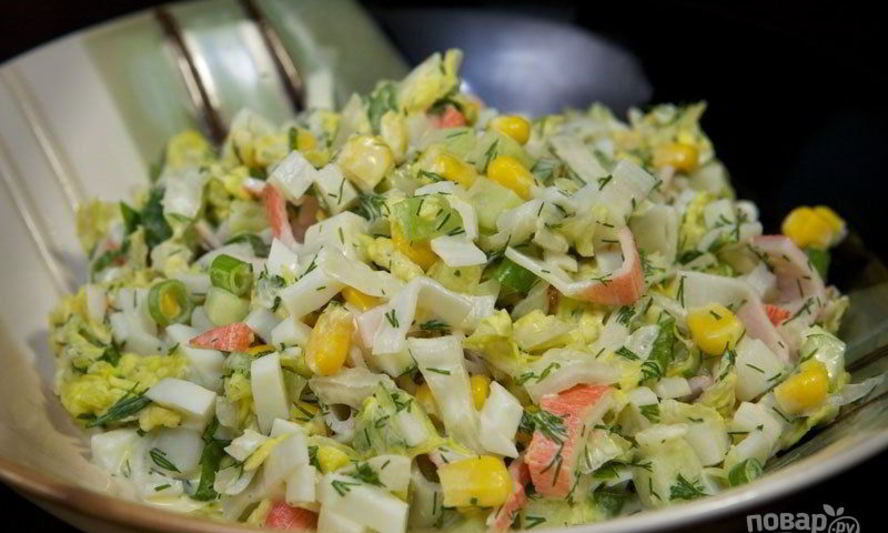 Рецепт салат с кукурузой и крабовыми палочками