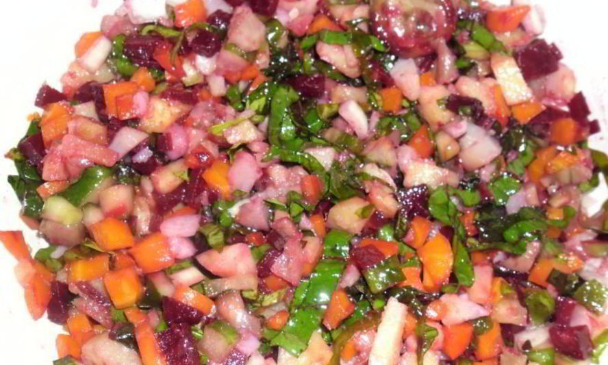 Рецепт винегрет без капусты с ботвой, яблоками, грибами