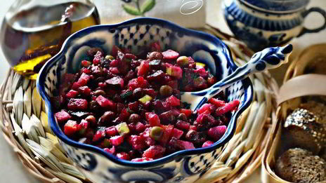 винегрет со слабосоленым лососем