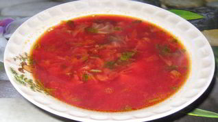 Фирменный рыбный борщ с кинзой