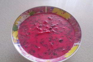 Холодный борщ с кальмарами