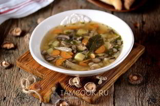 Грибной суп на курином бульоне