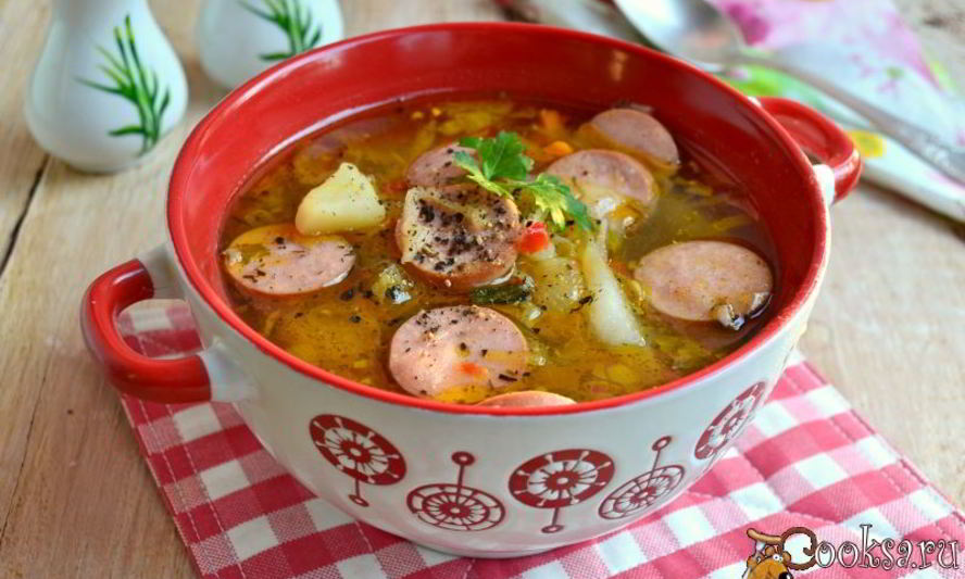 Рецепт картофельный суп с капустой и сосисками