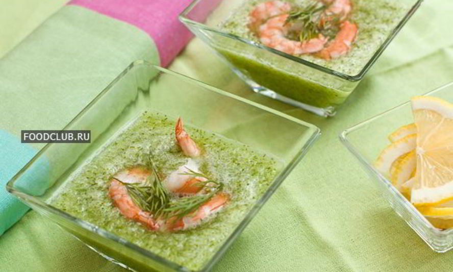 Рецепт холодный суп из огурцов с креветками