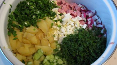 окрошка на кефире классическая с колбасой