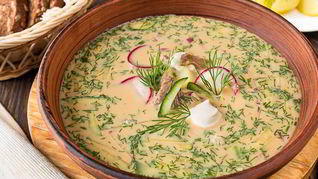 Окрошка с говядиной на квасе