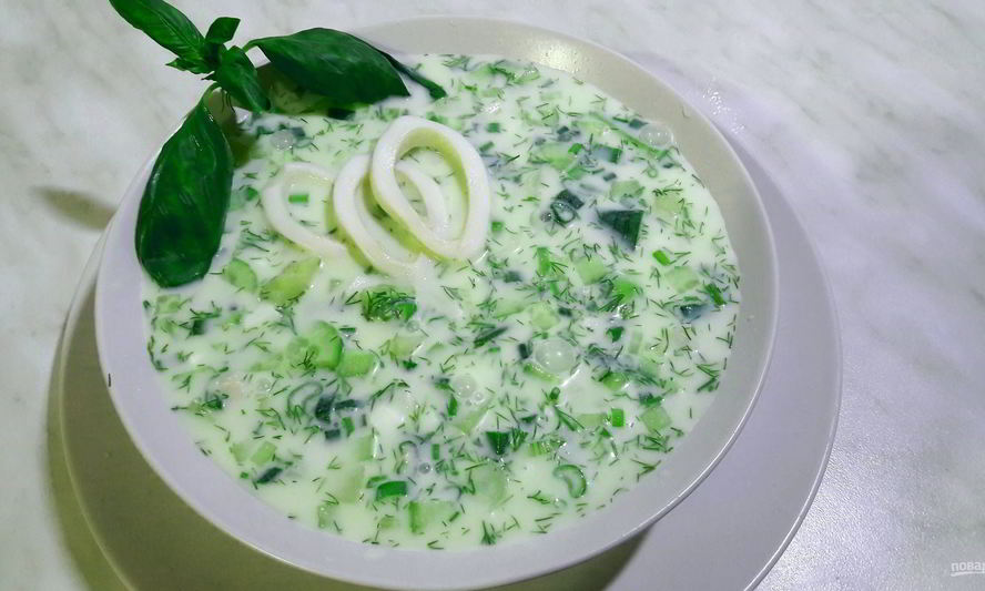 Рецепт окрошка с кальмарами