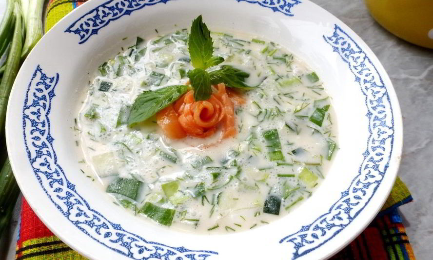 Рецепт окрошка с малосольной семгой