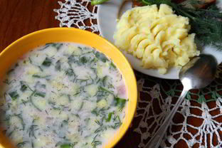 Окрошка с вареной колбасой