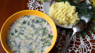 Окрошка с вареной колбасой