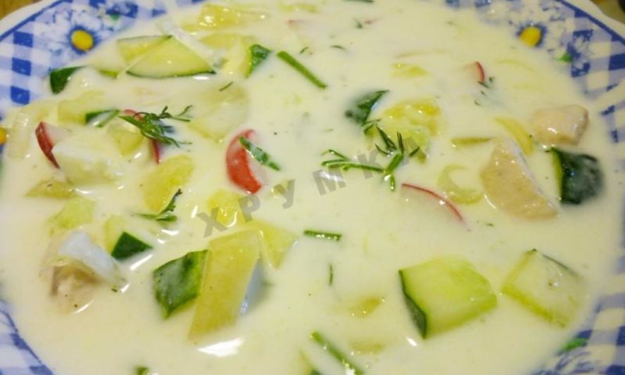 Рецепт вкусная окрошка с курицей на кефире