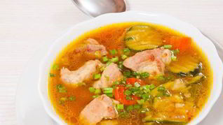 Овощной суп с лососем