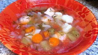 Овощной суп с семгой