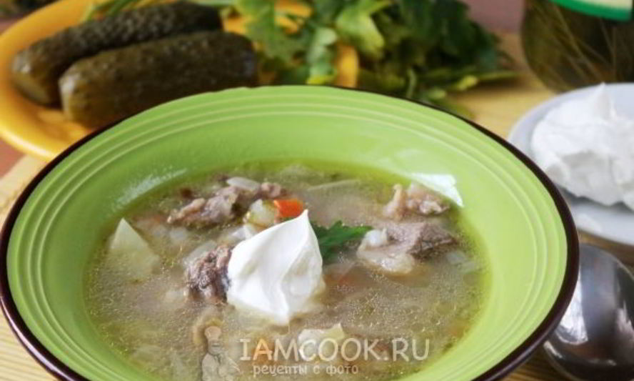 Рецепт рассольник с перловкой и солеными огурцами с говядиной
