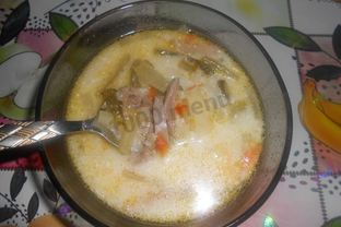 Рассольник с рисом и языком