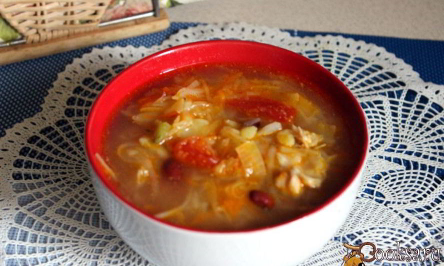 Рецепт щи из квашеной капусты с фасолью и сладким перцем на курином бульоне