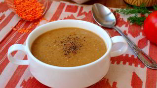 Суп-пюре с баклажанами и чечевицей