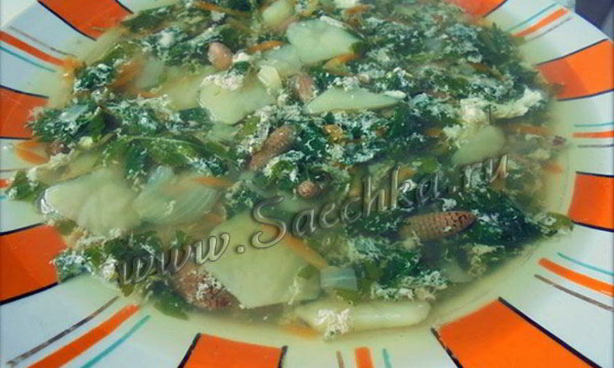 Рецепт суп с пистиками, снытью и яйцом