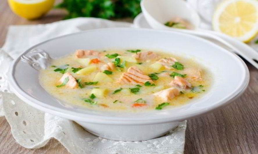 Рецепт легкий сырный суп с лососем