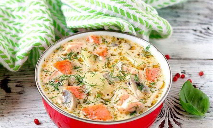 Рецепт сырный суп с форелью и грибами