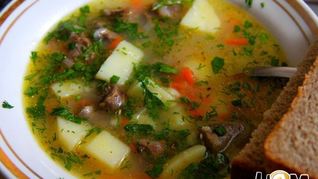 Сырный суп с куриными сердечками