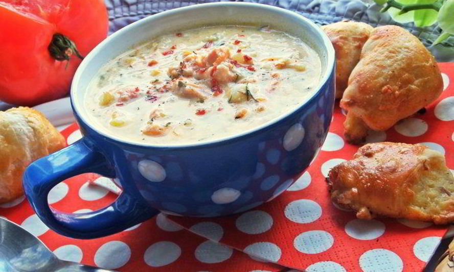 Рецепт сырный суп с лососем и рисом