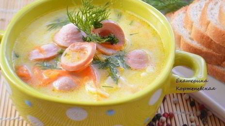 сырный суп с сосисками