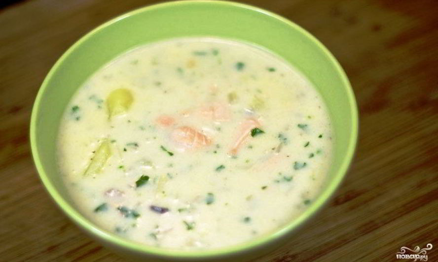 Рецепт уха из красной рыбы со сливками