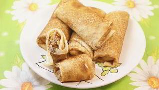 Блины с капустой и грибами