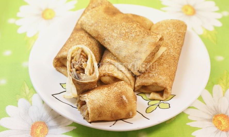 Рецепт блины с капустой и грибами