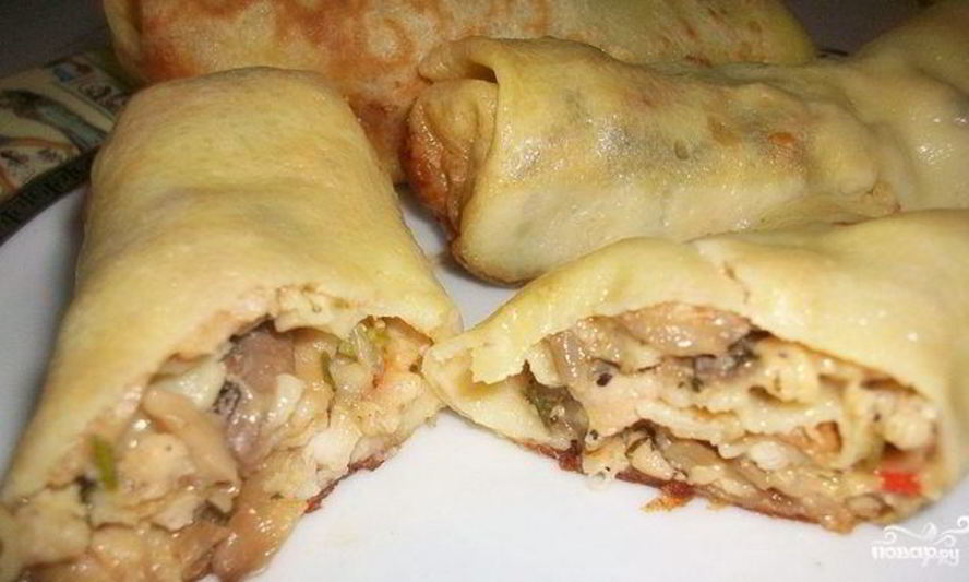 Рецепт блины с мясом и грибами