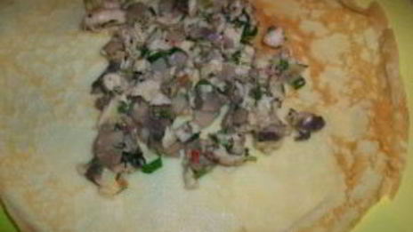 блины с мясом и грибами