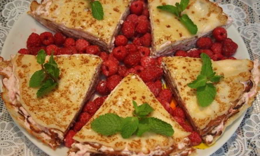 Рецепт заварные блинчики с творогом и малиной