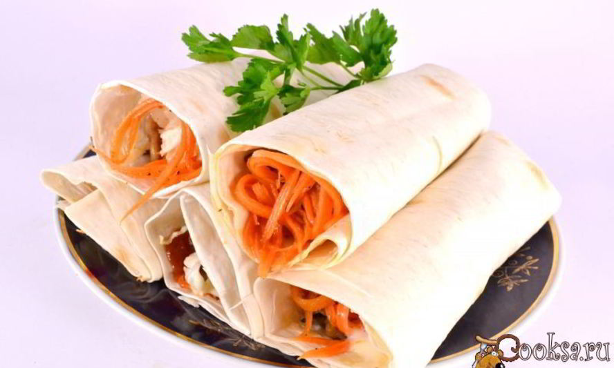Рецепт лаваш с курицей, грибами и корейской морковью