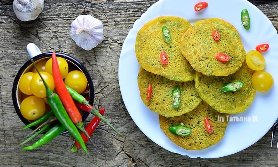 Рецепт нутовые оладьи с зеленью и чесноком