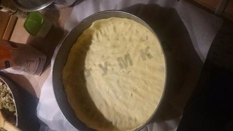 пирог с курицей, грибами и луком