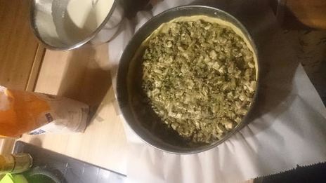 пирог с курицей, грибами и луком