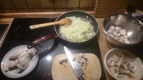 пирог с курицей, грибами и луком