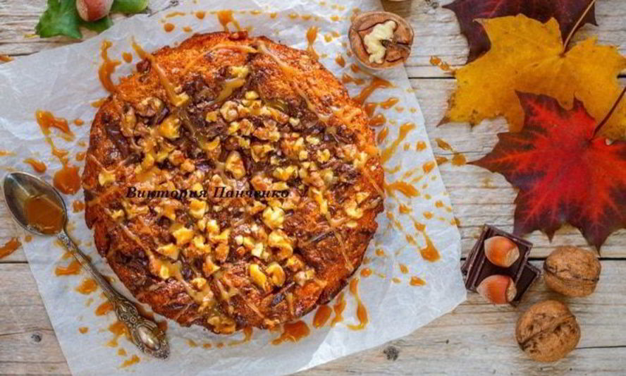 Рецепт тыквенный пирог с орехами, шоколадом и соленой карамелью