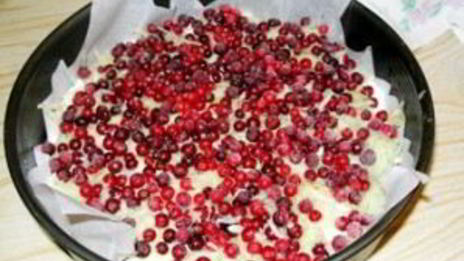 шарлотка с брусникой и яблоками