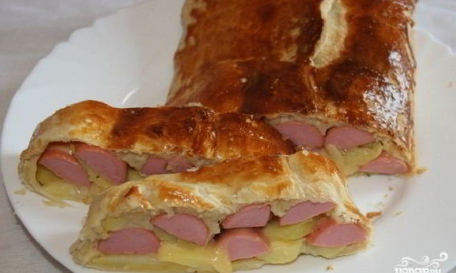Рецепт штрудель с картошкой и сосиской