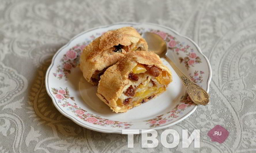 Рецепт яблочный штрудель из слоеного теста