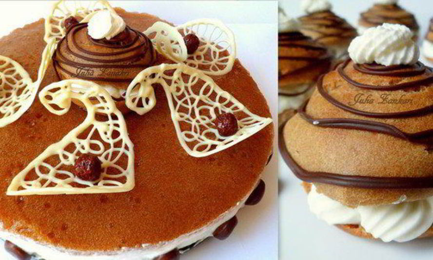 Рецепт мини-торт из мокко-профитролей со сливочным кремом, кофейным муссом и белым шоколадом