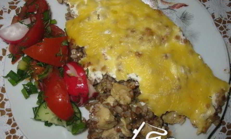 Рецепт гречневая запеканка с курицей и грибами