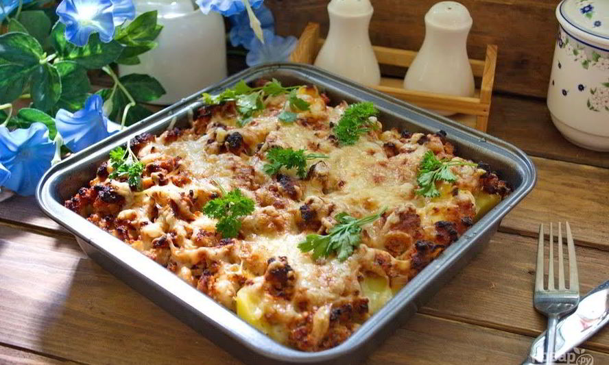 Рецепт картофельная запеканка с фаршем и сыром
