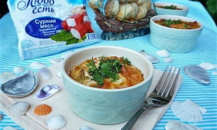 Рецепт запеканка с крабовым мясом и луком-пореем