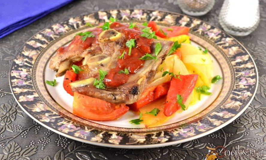 Рецепт обжаренные свиные ребрышки с аджикой и овощами al dente