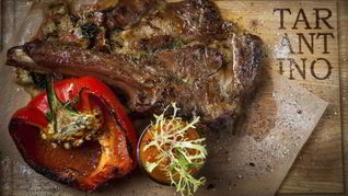 Седьмое ребро молочного теленка с печеными овощами и домашней аджикой